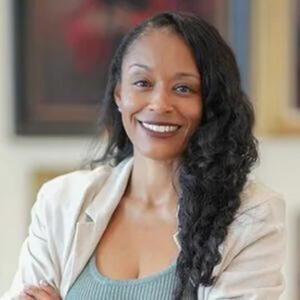 Woman with long dark hair falling over her shoulder