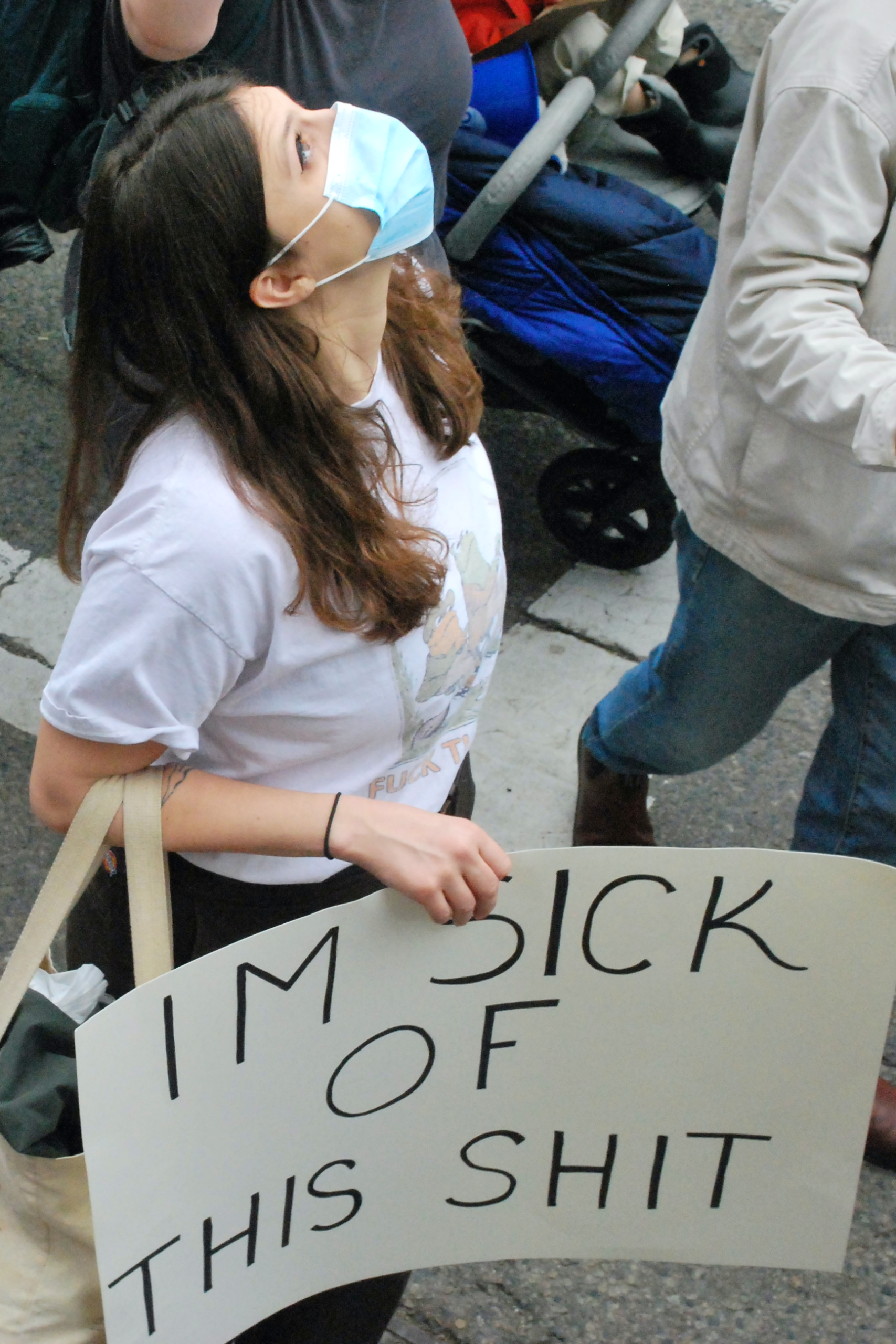 woman with protest sign