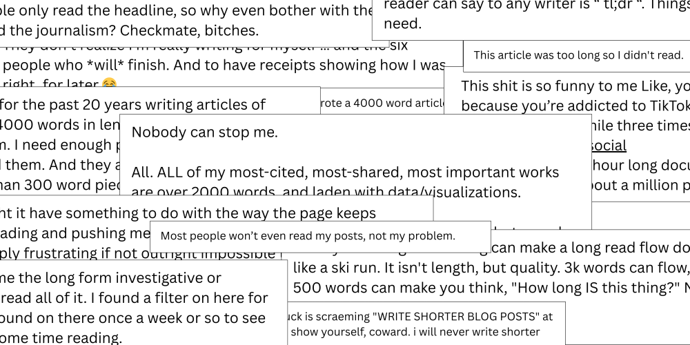 a selection of Bluesky negative reposts of a March 2026 column in The Word